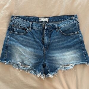 Free People Blue Distressed Jean Shorts